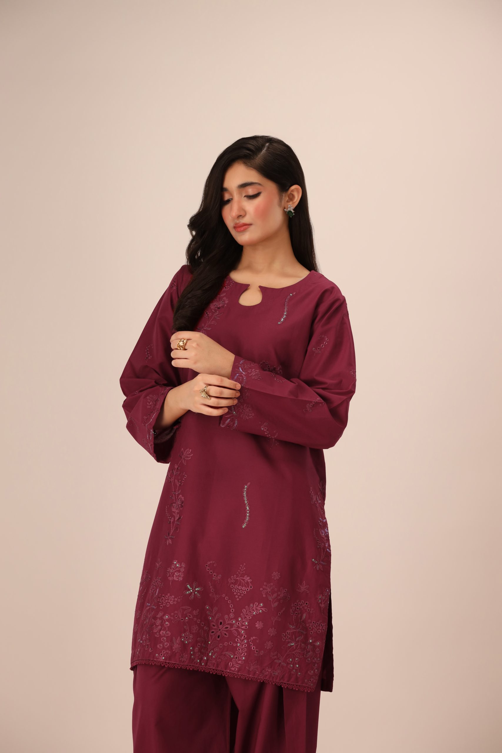 Rubellite (Mehroon) – Luxury Embroidered Cambric Prêt